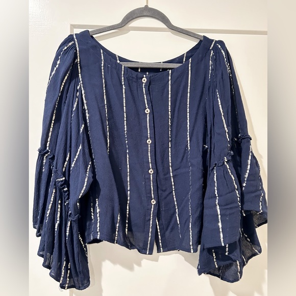 Floreat Cropped Navy & Silver Blouse from Anthropologie size M - Picture 2 of 4